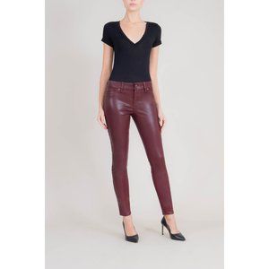 NWT Womens Size 2 or 26 Level 99 Maroon Eco-Leather Coated Skinny Jeans